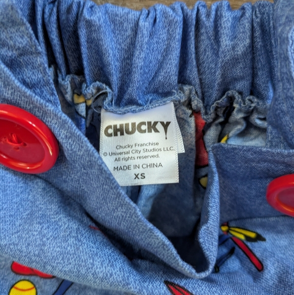 Spirit Chucky Costume with Blue Dress and Red Accents - Picture 4 of 5